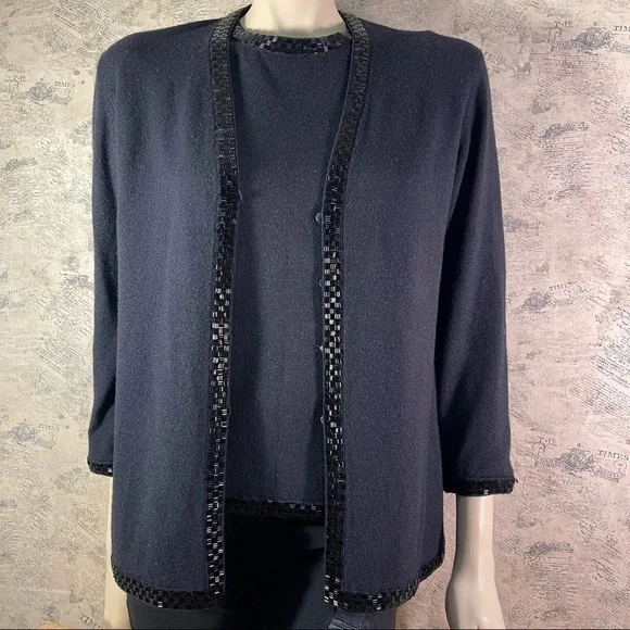 Escada for Neiman Marcus Knittedtop and cardigan with Bugle beads